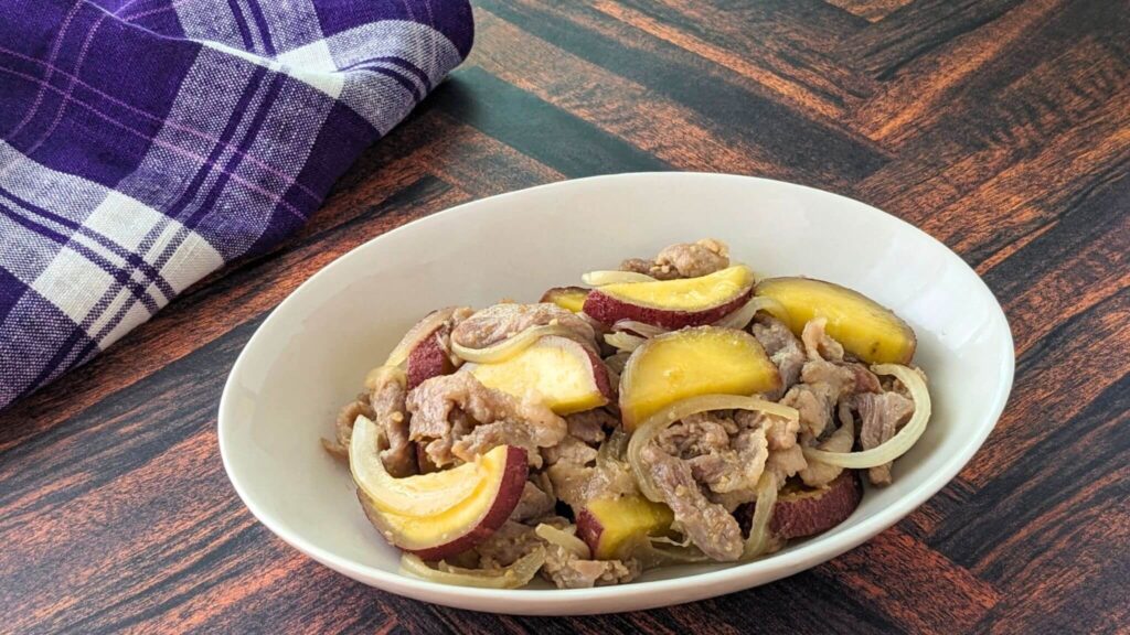 【レシピ】[下味調理・下味冷凍]豚肉とさつまいものはちみつ味噌炒め
