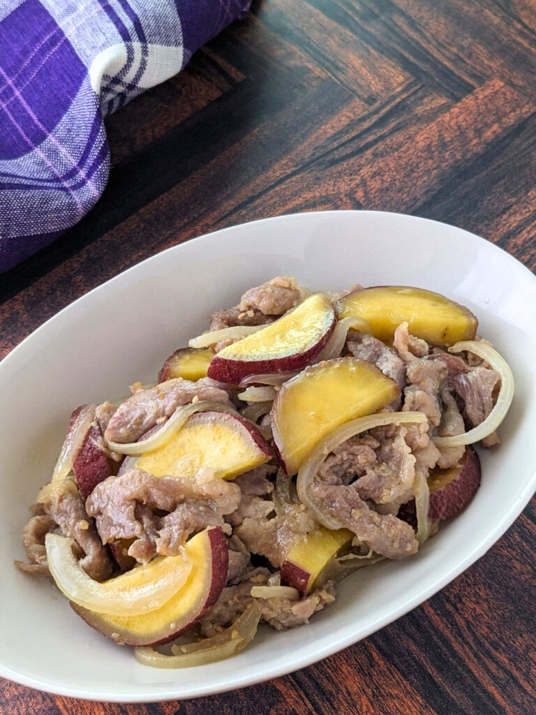 【レシピ】[下味調理・下味冷凍]豚肉とさつまいものはちみつ味噌炒め