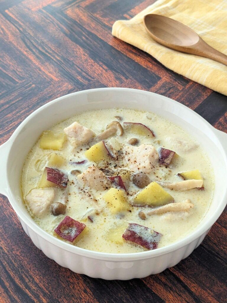 【レシピ】さつまいもと鶏肉の豆乳チーズスープ