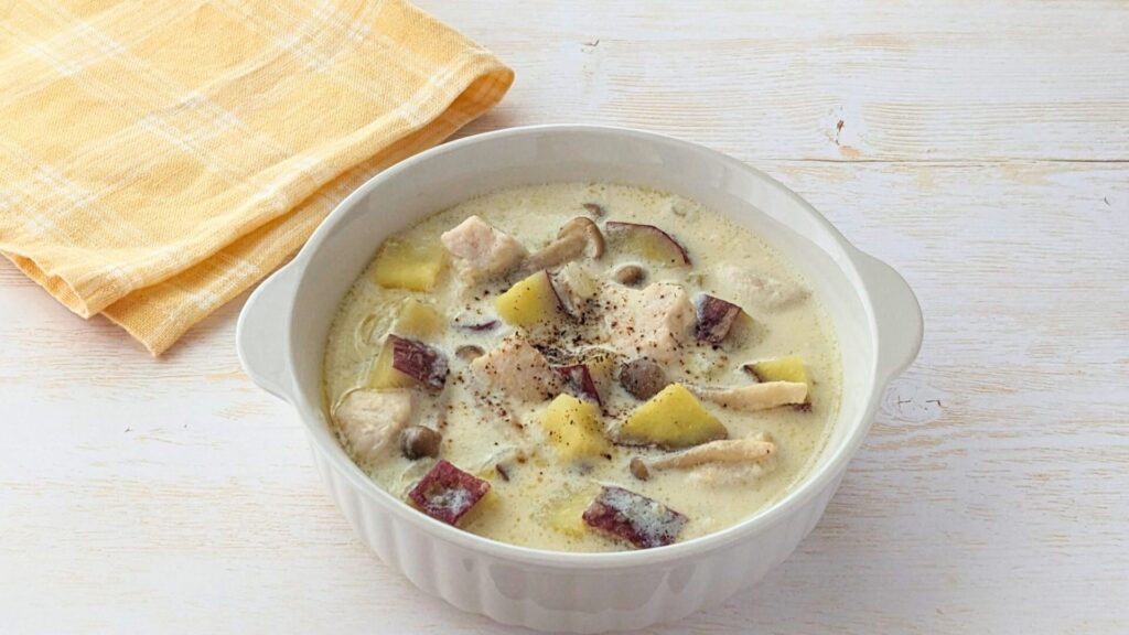 【レシピ】さつまいもと鶏肉の豆乳チーズスープ